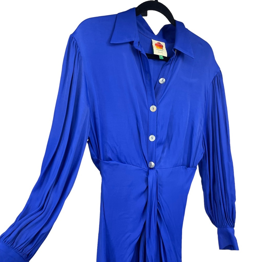 Farm Rio bright blue long dress with button front and beaded belted waist Medium - Picture 4 of 10